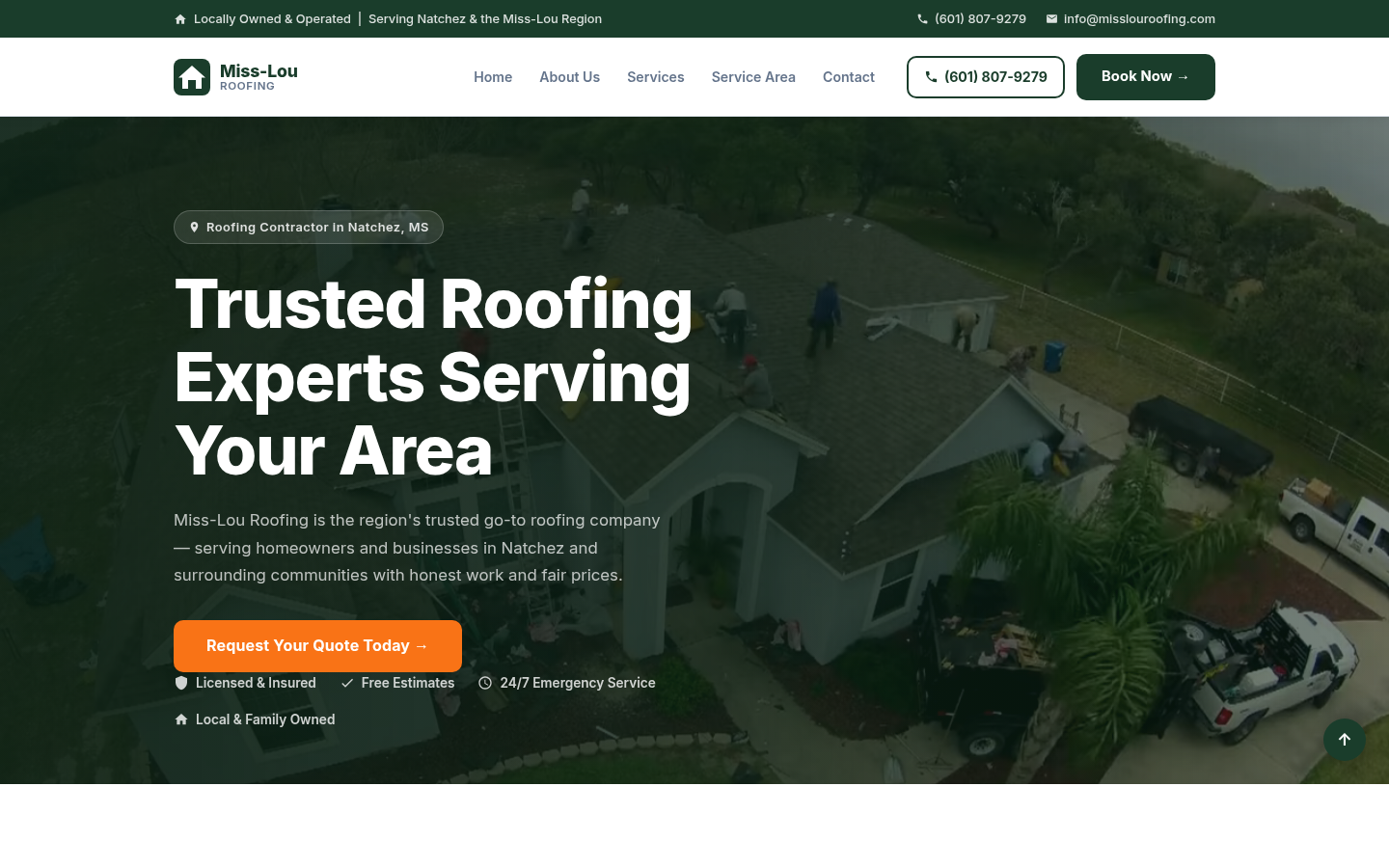 Roofing contractor website built by Lead Development for an out-of-region client